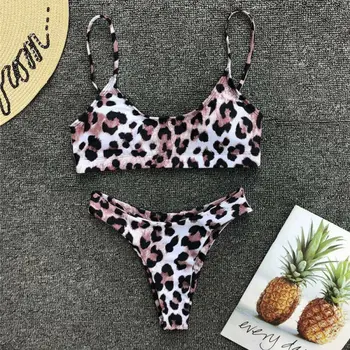Sexy Ženy Leopard Tisk Bikini Set Push-up Polstrovaná plavky Plavky Plážové oblečení