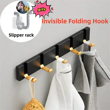 Skládací Ručník Závěs Invisible Hook Black Gold Montáž Nástěnné Háčky Na Kabát Oblečení Držák Pro Koupelny, Kuchyně, Chodby