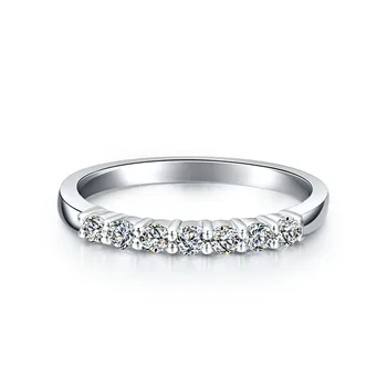 Solidní 14K Bílé Zlato Svatební Kapela Prsten Pozitivní 0.21 Ct 7 Kameny Moissanite Diamant Band Ring
