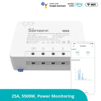 SONOFF POW R3 Power Meter WiFi Inteligentní Měřiče Spínač 16A 20A 25A Moci Sledovat Práci S Alexa Google Domov Yandex Alice Smartthings