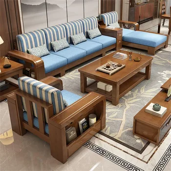 Soukromé customNew Čínské masivního dřeva pohovka, obývací pokoj nábytek sedací souprava v kombinaci dřeva rubber wood pohovka