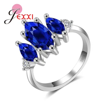 Speciální Třemi Modrými Zirkony Romantické Plné Silver Nádherné Snubní prsteny Hot Prodej Pro Ženy