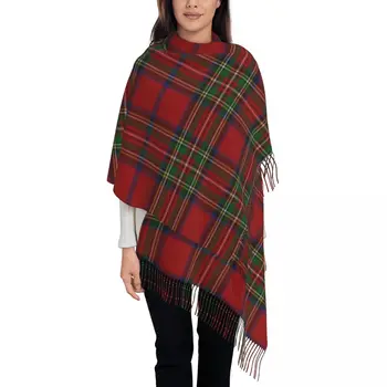 Stylový Royal Stewart Tartan Clan Tassel Šátek Ženy Teplé Zimní Šály Zábaly Ženské Geometrické Kostkované Šátky