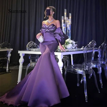 Sumnus Elegantní Purple Mermaid Šaty Na Ples, Saúdská Arábie Saténové Večerní Šaty Vlastní Velikost Homecoming Dlouhé Styl Party Šaty