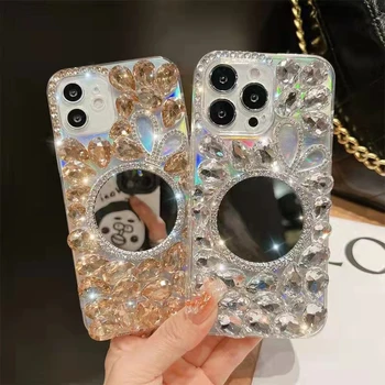 Sunjolly Zrcadlo Diamond Pouzdro pro Samsung Galaxy M51 A02S A21 5G S20 FE A21S A41 A31 A11 A01 Růžová Crystal Drahokamu Telefon Kryt