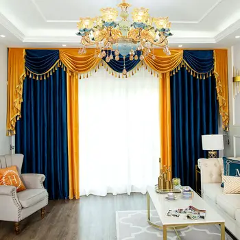 Světlo Luxusní francouzské Sametové Závěsy pro Obývací Pokoj Modrá Žlutá Opona Ložnice holandský Samet Vysoké Zastínění Závěsy Doma Vlastní
