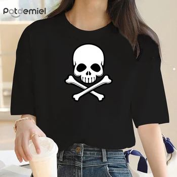 syrové a krvavé kosti Dárek, Dámy Neformální Květinové T-Shirt Harajuku Tričko Módní Letní Tričko Krátký Rukáv Skull T-Shirts