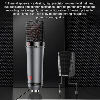 TAKSTAR Profesionální Nahrávací Mikrofon SM-10 Jednosměrný XLR Konektor s Kovovým čelním Skle Šok Mount 48V Fantomové Napájení