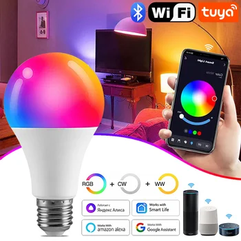 Tuya 15W E27 Led Žárovky Bluetooth Inteligentní Reflektor Stmívatelné RGB Měnící Lampa AC 85-265V Smart Life App Ovládání Domácí Dekor