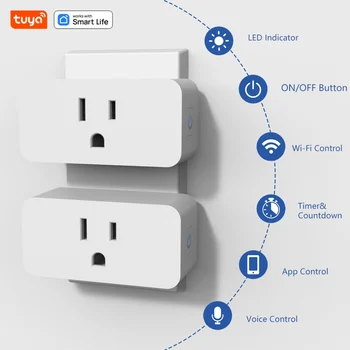 Tuya Wi-fi Smart Plug Mini Smart Plug NÁS Standardní 10A, 100-130V Smart Socket Wi-fi Zásuvka Pracuje S Alexa Google Domov