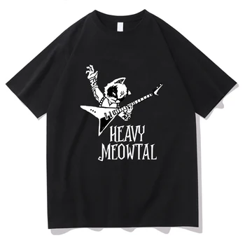Těžké Meowtal Tisk T-shirt 100% Bavlna Harajuku Hip Hop Streetwear Retro Vintage Pánské Gotické Oblečení Topy Vysoce Kvalitní Trička