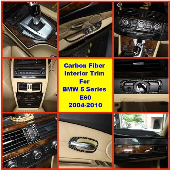 Uhlíkových Vláken Středové Konzole CD Panel /Okno Zvedání Rámu Nálepka Pro BMW Řady 5 E60 E61 2004-2010 Dekorativní, Auto Příslušenství