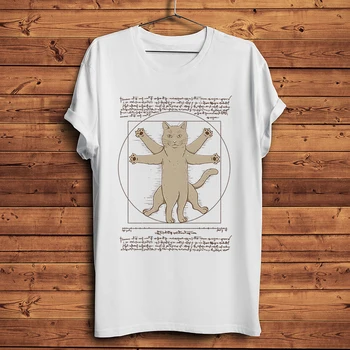 Uomo vitruviano mňau Vitruvian Kočka Vtipné Tričko Homme Krátký Rukáv O-neck Prodyšné Tričko Streetwear Unisex Tričko Ne-nálepka