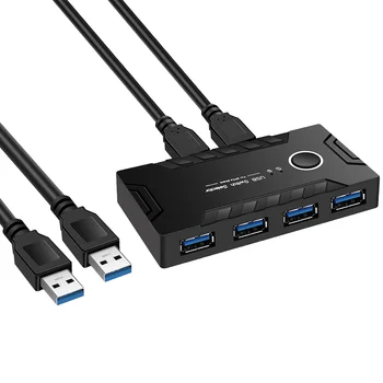 USB 3.0 KVM Přepínač 2 v 4 pro Klávesnice, Myš, Tiskárna, Monitor, USB 3.0 Switch USB Switch Controller Hub Adaptér
