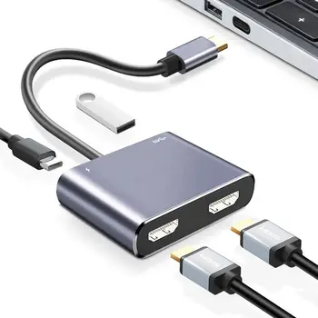 USB C Uzel Typu C-Dual H-DMI Adaptér 4K 60Hz Obrazovka Rozšíření 4 v 1 USB Expander Dokovací Stanice Pro Macbook Notebook, Telefon, PC