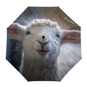 Usmívající Se Ovce Plyšové Zvíře Automatické Slunečník Skládací Deštník Muž Ženy Tištěné Deštník Lehký Déšť Zařízení