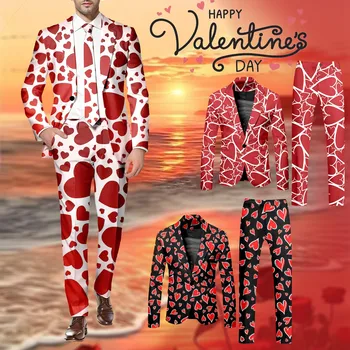 Valentýna-Den Oblek Set dvoudílné Pánské Core-Grafické Šaty-Kalhoty Dárek Slim Oblek-Kalhoty, Saka Strany Milence Terno Masculino