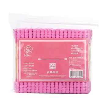 Vatový Tampon Růžové oboustranné Bavlněné Tampony 100 kusů Čistá Přírodní Bavlna Tampon Eco-friendly Savé Bavlny Pupeny Pro Čištění