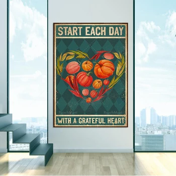 Vděčné srdce-ve tvaru vděčnost zeď umění tisk domácí život dekorace plakát vegetariánské začít každý den
