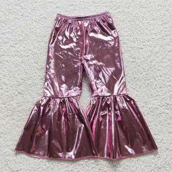 Velkoobchod Baby Dívky Holografické Spandex Růžové Kalhoty, Oblečení, Děti, Děti, Batole, Zvon Spodní Kalhoty Kojenecké Měkké Oblečení