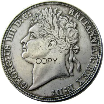 VELKÁ BRITÁNIE 1821 George IV jedna Koruna, Stříbrné Pozlacené Písmeno Okraj Kopie mince