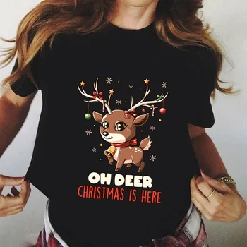 Veselé Vánoce Ženy T-shirt - Vánoční JELEN Je Slyšet Grafické Vánoční Dárek Girl Tričko Ležérní Krátké Rukávy Roztomilý Jelen T-shirt