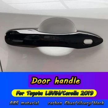 Vhodné pro Toyota Corolla/LEVIN 2019 interiéru vozu, materiál ABS carbon fiber/stříbrná/černá kliky dveří, 4 ks/set
