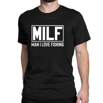 Vintage Muži Oblečení Milf Muž, kterého Miluji Rybaření Tištěné T-shirt Topy Klasické Příležitostné Grafické T Košile O-neck Ropa Hombre Bavlněné Tričko