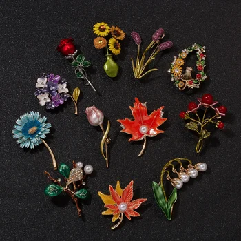 Vintage Smalt Květina Rostlina Pin Brože pro Ženy, Elegantní Temperament Pearl Květinové Klopě Kolíky Módní Šperky Příslušenství Dárky