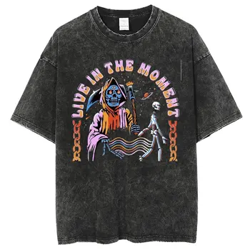 Vintage T-Shirt Men Letní Ďábel Grafický Tištěné T Košile, Bavlna Unisex Nadrozměrných Umýt Retro Trička Hip Hop Streetwear Topy