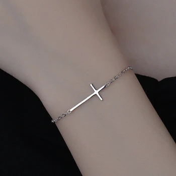 VIVILADY 925 Stříbrné Geometrické Cross Link Řetěz Náramky pro Módní Ženy Jemné Šperky Minimalistické Doplňky