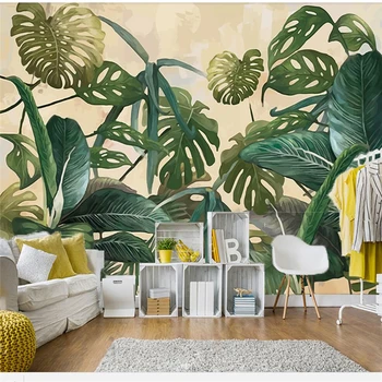 vlastní 3d обои retro tropický deštný prales, palmy banánové listy tapety 8d crystal pozadí, stěna dekorativní nástěnná malba 28d tapety