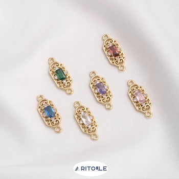 Vlastní barvy 14K zlata potažené zirkon vykládané Čínském stylu retro dvojitý konektor DIY ruční perlové šperky příslušenství