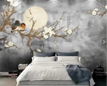 Vlastní tapety nástěnné malby Magnolia květina, pták, motýl, krajina, pozadí, zeď, foto, domácí dekorace obývací pokoj 3d tapety