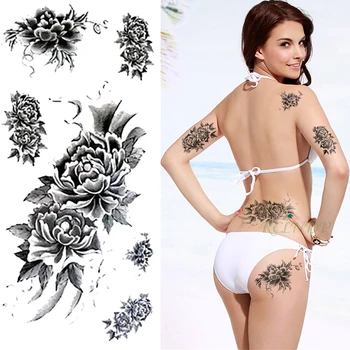 Vodotěsný Dočasné Tetování Nálepka brown sexy henna pivoňka růže květ dámské body art tatto flash tetování falešné tetování pro dívky