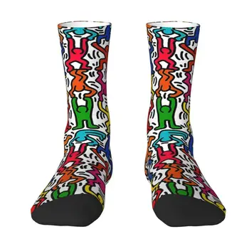 Vtipné Tisk Geometrické Barevné Haring panáček Akrobatů Ponožky pro Muže, Ženy, Elastické Zimní Abstraktní Pop Art Crew Socks