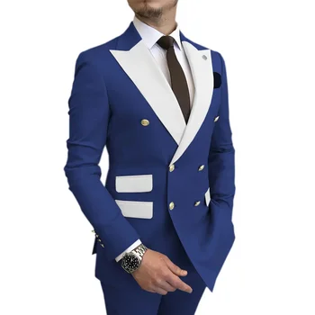Vysoce Kvalitní 5XL (Sako + Kalhoty) Muži Britský Styl Elegantní Módní Ležérní Jednoduché Svatební Gentleman Slim Oblek dvoudílný
