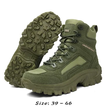 Vysoce kvalitní vysoké vrcholky kožené boty pro muže, velikost 45 46 nových 2023 podzim venkovní pěší turistika horská vojenský výcvik boty - zelené
