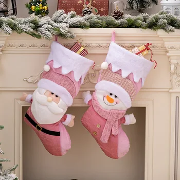 Vánoční Punčocha Růžové Santa Sněhulák Vánoční Ponožky Pletené Slavnostní Vánoční Výzdobu Domova vánoční Dárky pro Rodinu Santa Claus
