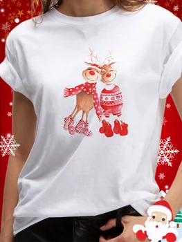 Vánoční Tričko pro Ženy Nové Elk Grafické Topy pro Vánoční Tisk 2022 Vánoční Sníh Print Tričko Vlastní Aldult Teen Unisex