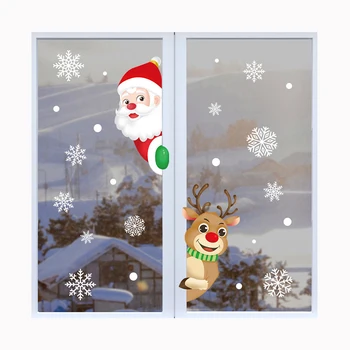 Vánoční Vločka Nálepka Santa Claus Elk Okna, Dveře Dekorace