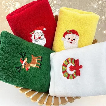Vánoční Vzor Výšivky Mytí Obličeje Hadříkem Santa Claus Elk Obličej Ručník Tkaniny Pro Muže, Ženy, Domácí Koupelna Unisex Ručníky Xmas