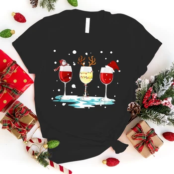Vánoční Červené Víno Sklo Print T Shirt Fanoušky Letní Ležérní Krátký Rukáv Roztomilé Volné Tričko Trička(Premium T-shirt)
