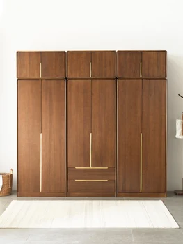 Všechny pevné dřevo skříň kombinaci Nordic jednoduché ořech velká šatní skříň eco-friendly storage kabinet nábytek pro ložnice