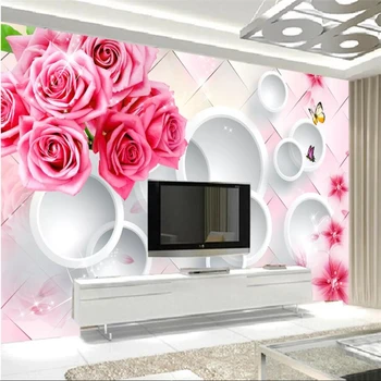 wellyu Vlastní velké nástěnné módní bytové dekorace růže 3D stereo kruhu TV pozadí zeď tapety papel de parede