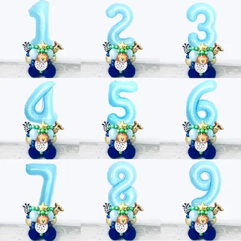Zvířecí téma narozeniny dekorace digitální sloupec 0-9 hliníkové fólie modrý balón dítě narozeniny, výročí, párty balón velkoobchod