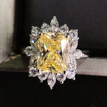 Zářivě Žluté CZ Prst prsten pro Ženy Výročí Party Luxusní dámský Prsten Efektní Dárek Módní Šperky