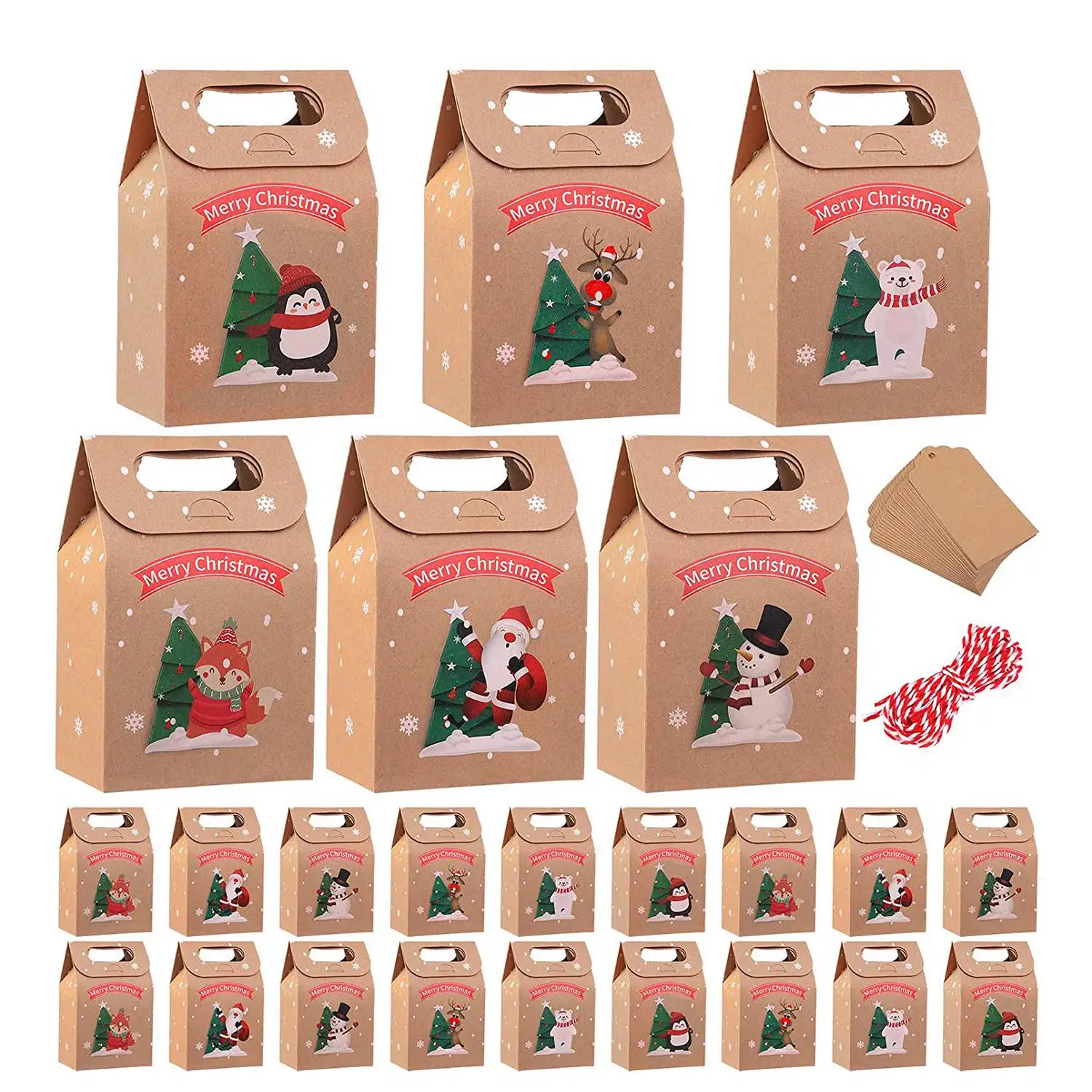 24 Kusů Vánoční Večírek, Dárek, Krabice, Tašky Candy Xmas Party Taška Kraft Papír Boxy pro Vánoční Dekorace Dodávky