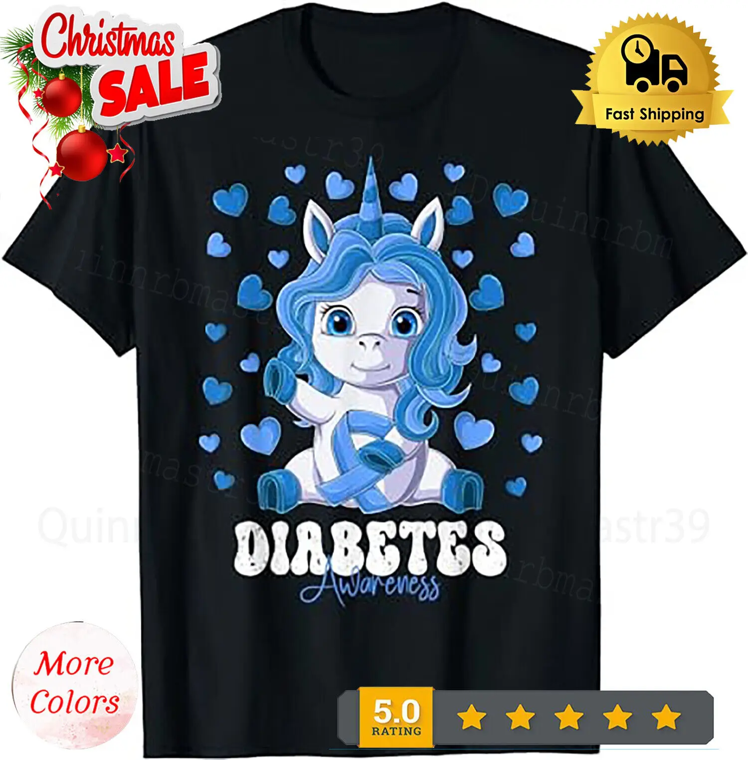 Diabetes Povědomí Měsíc Modrá Stuha Unicorn T-Shirt.