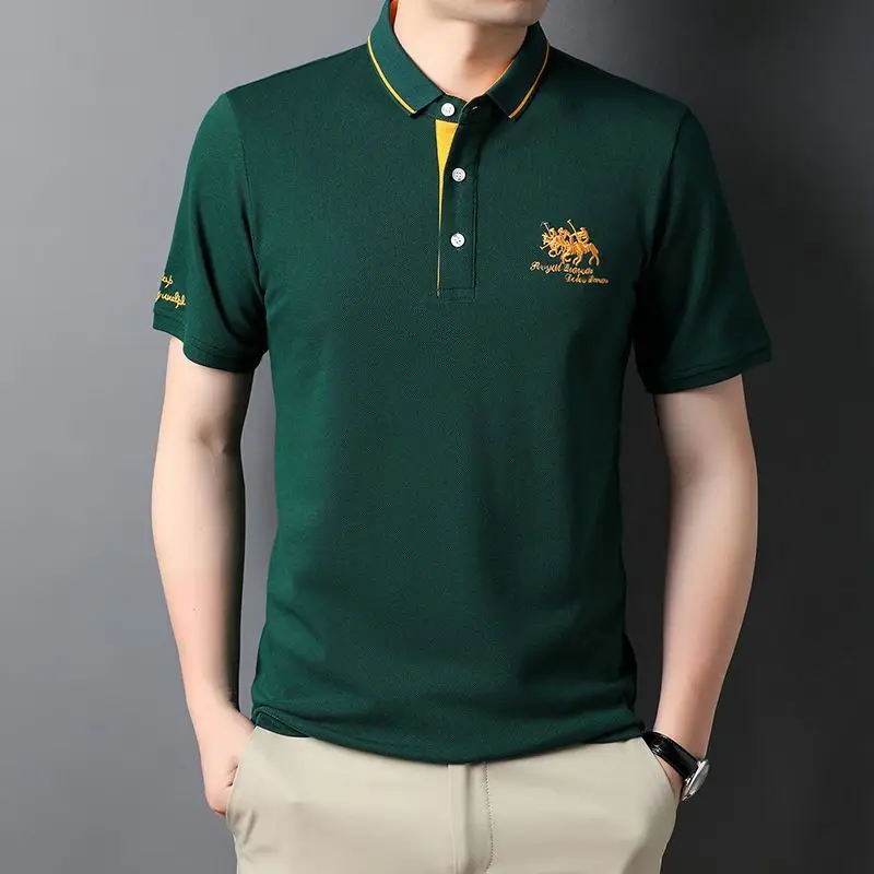 Muže, Módní Letní Krátký Rukáv Polo Košile, Streetwear Obchodní Kancelář Klopě Mužské Oblečení Korean Volné Výšivky Ležérní Topy
